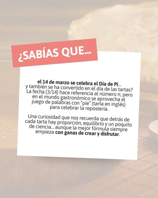 🥧 14 de marzo — Día de Pi (π Day)¿Sabías que el 14 de marzo se celebra el Día de Pi… y también el día de las tartas? 🥧Esta fecha (3/14 en formato anglosajón) hace referencia al número π, pero en el mundo gastronómico se ha convertido en una excusa perfecta para celebrar los pies, es decir, las tartas. Un pequeño juego de palabras que une matemáticas y repostería de la forma más dulce.Una oportunidad ideal para recordar que detrás de cada tarta hay equilibrio, proporciones y un poquito de ciencia… pero sobre todo ganas de crear y disfrutar. Porque a veces, la mejor fórmula es simplemente empezar por una buena base y dejar que la creatividad haga el resto. ✨#labasedelapastelería #tartaletas #basespararepostería #aperitivosgourmet