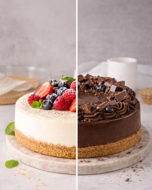 Misma base, dos formas de disfrutarla 🍓🍫Una opción fresca y ligera, otra intensa y MUY golosa. Partimos de la misma base de galleta, pero terminamos dando forma a dos tartas riquísimas y completamente diferentes.¿Con cuál te quedas?🍰#labasedelapasteleria #mismabase #tartas #reposteriacreativa #postrescaseros