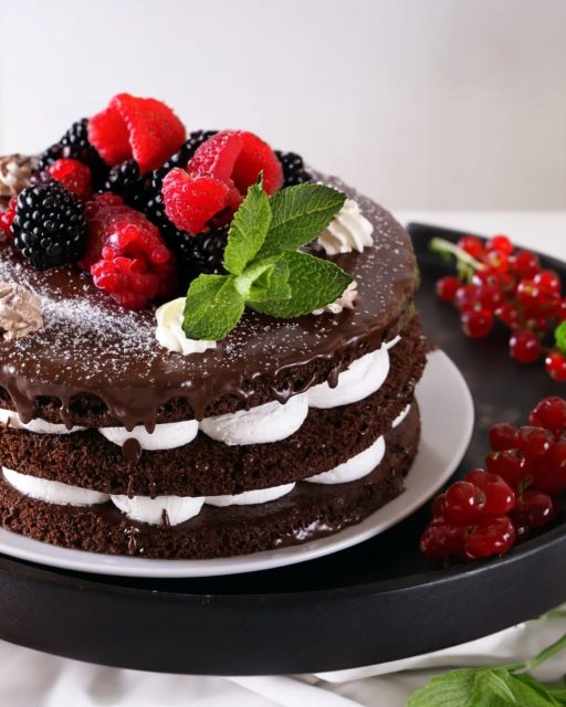 Chocolate, nata y frutos rojos, una combinación difícil de superar 🍫🍓Capas esponjosas, relleno suave y un contraste delicioso entre la intensidad del cacao y la frescura de la fruta.Una de las tartas que menos dura en la mesa. 🍰🍃#labasedelapasteleria #tartadechocolate #frutosrojos #reposteria #tartascaseras