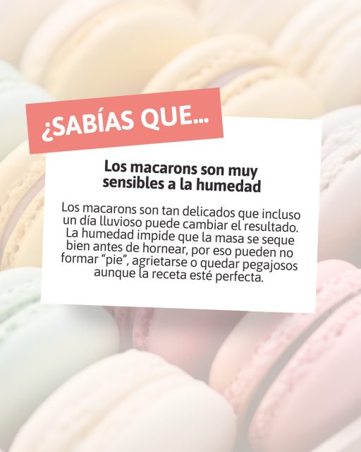 Los macarons son tan delicados que hasta el tiempo puede influir en el resultado 🥣La humedad puede cambiar por completo su textura, haciendo que no desarrollen bien su característico "pie" o que queden pegajosos, incluso siguiendo la receta al detalle.En repostería, los pequeños detalles también cuentan ✨#labasedelapasteleria #macarons #reposteria #pasteleriaprofesional #curiosidadesdereposteria
